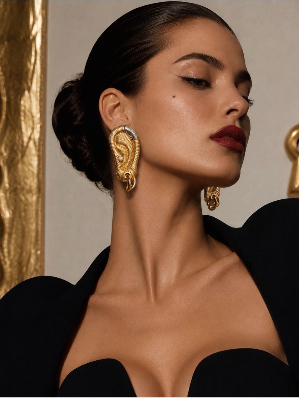 Schiaparelli Inspired Ear Faux Pearl Earrings Gold Tone Silver Body Part NEW